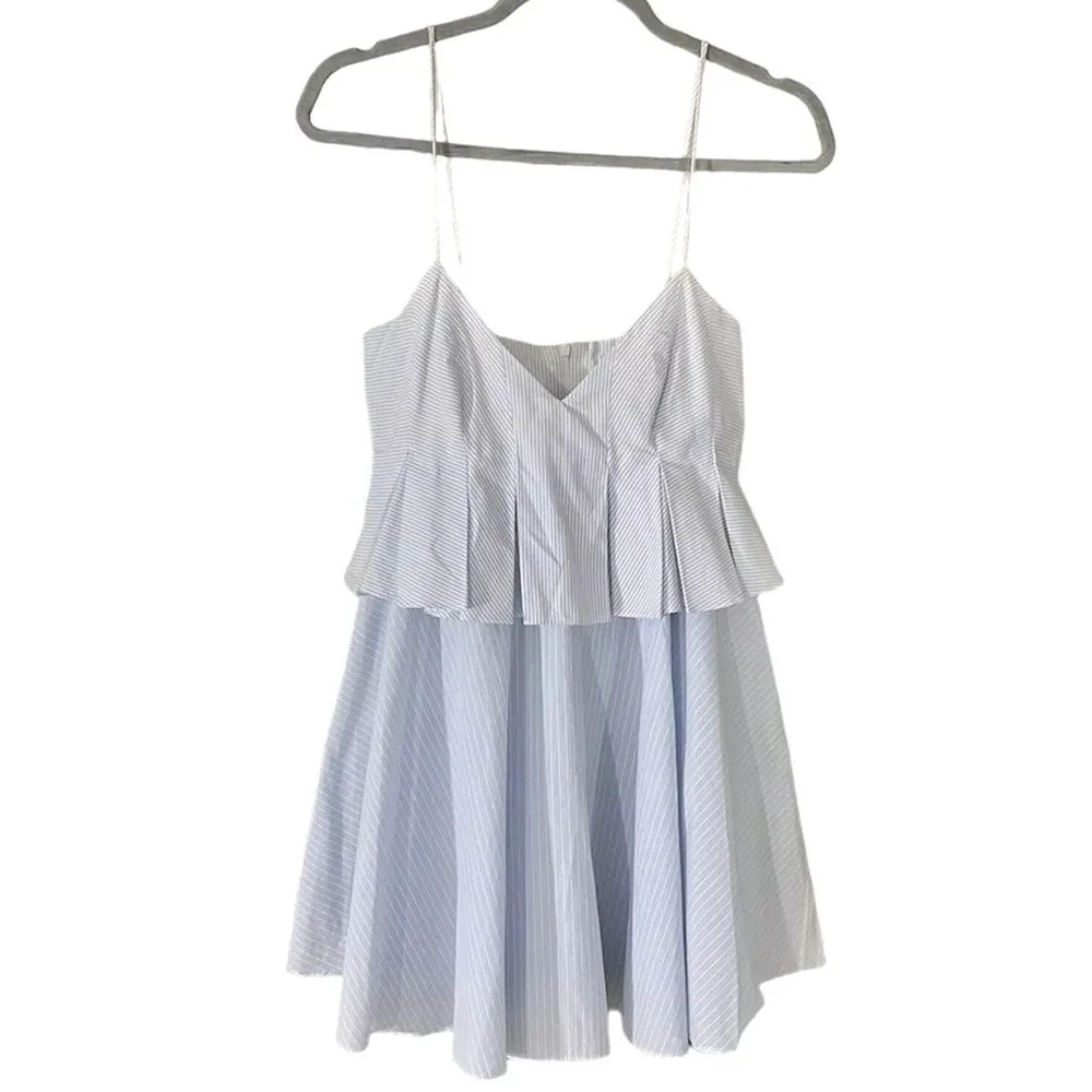 Zara‎ Peplum Dress Light Blue Pinstriped Mini Coastal Cottagecore Women's S